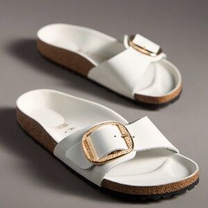 Birkenstock Madrid Big Hammered Buckle High Shine Sandals Antique White
